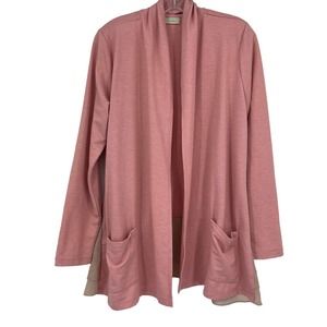 LOGO LOUNGE LORI GOLDSTEIN Open Cardigan Sweater Pink Pockets Layered Womens M